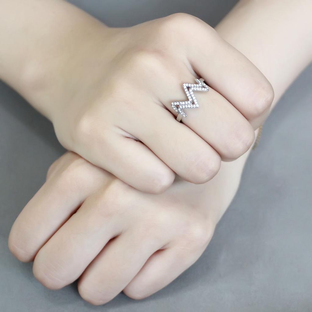 DA339 - No Plating Stainless Steel Ring with AAA Grade CZ in Clear