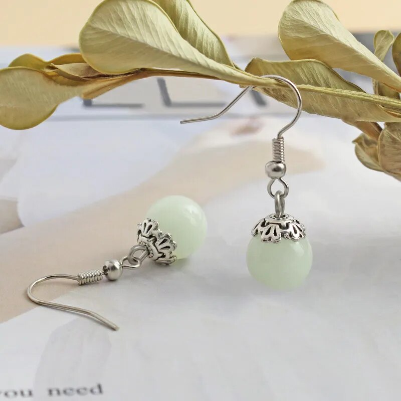 Vintage Luminous Earrings For Women Lovely Round Beaded Dangle Drop Glow In The Dark Earrings Halloween Jewelry Gift for Girl