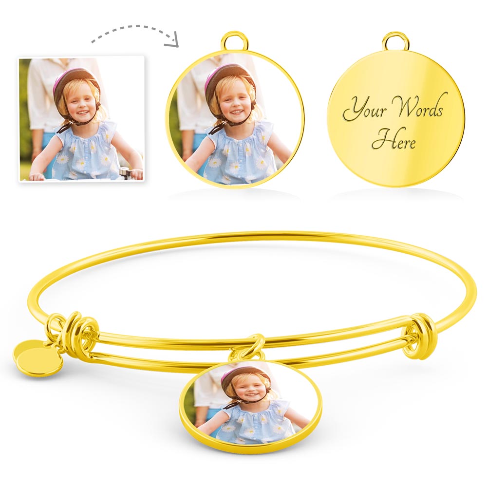Unique Personalized Engravable Bangle Bracelet with Customizable Pendant