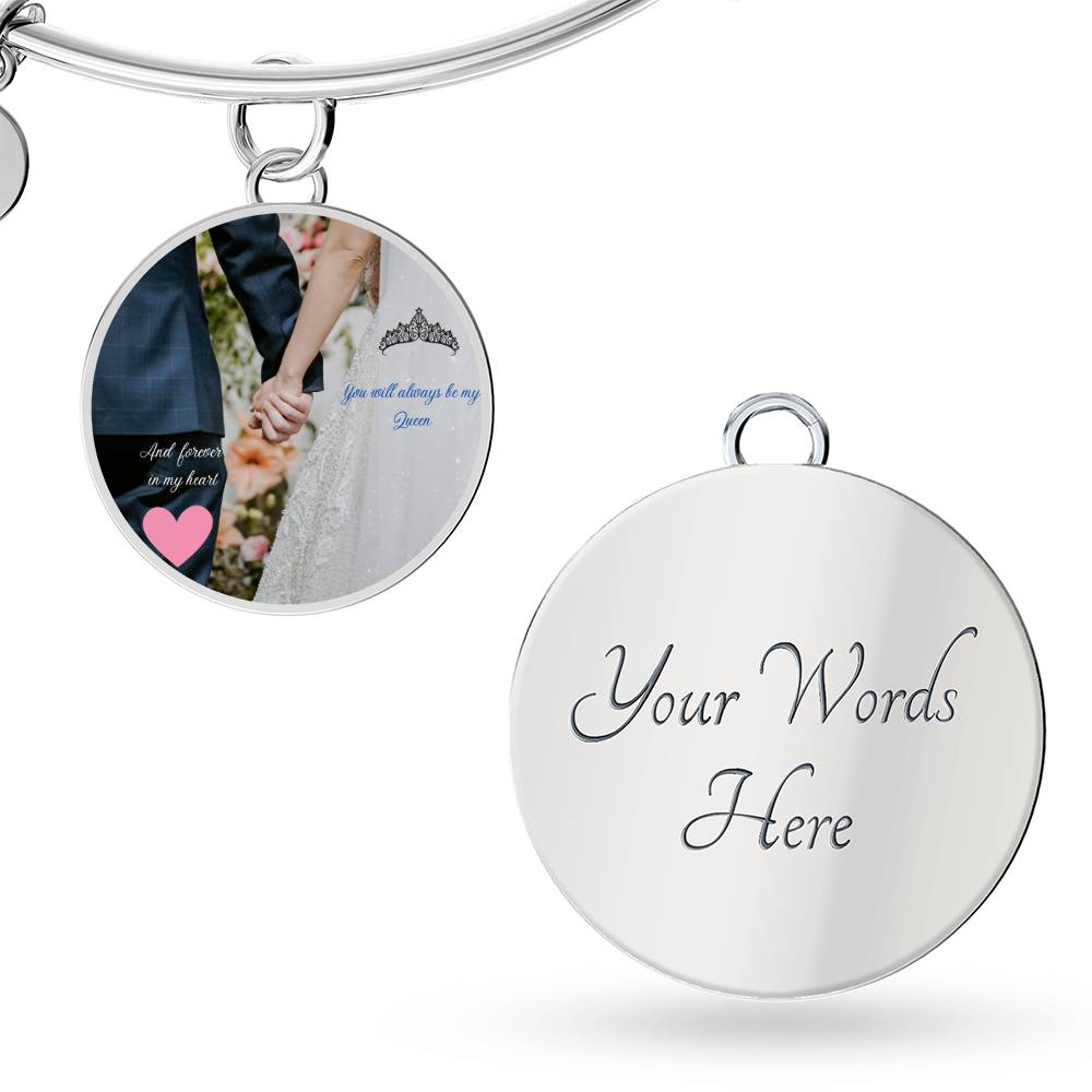 Unique Personalized Engravable Bangle Bracelet with Customizable Pendant