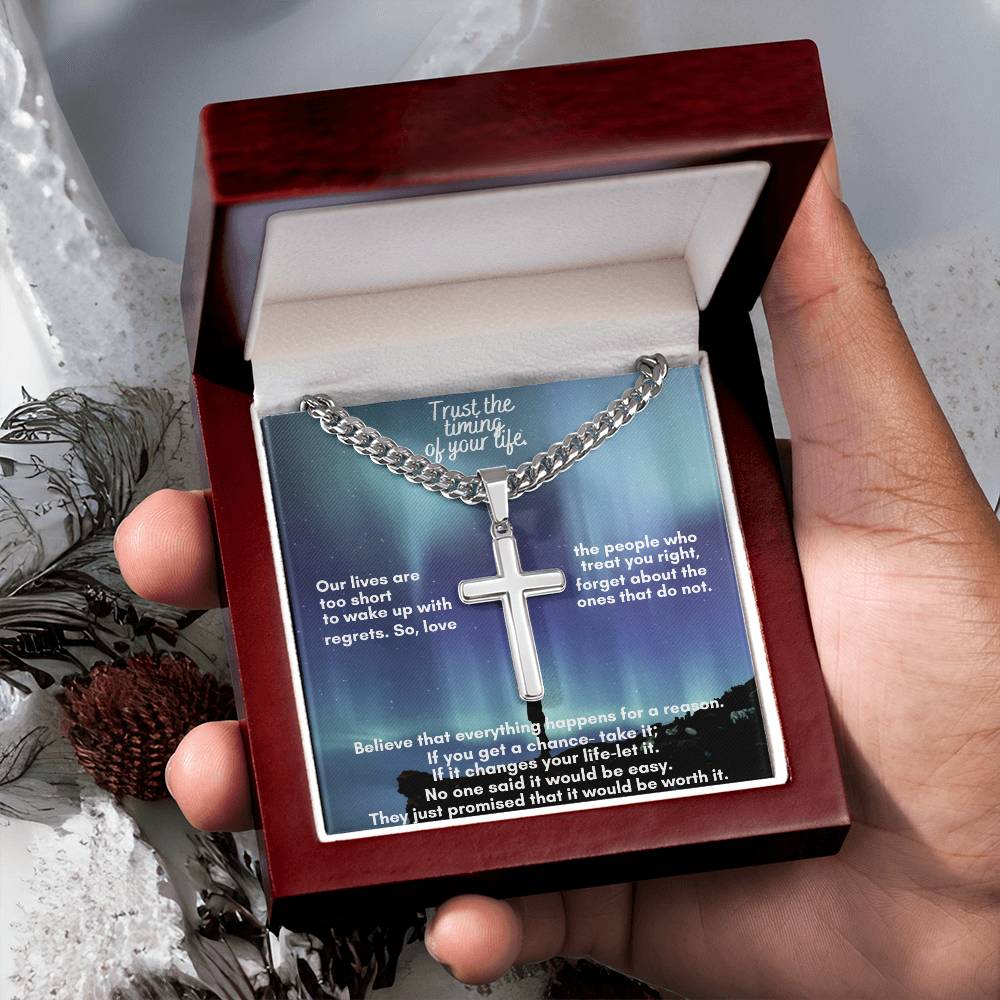 Cuban Chain with Artisan Cross Necklace