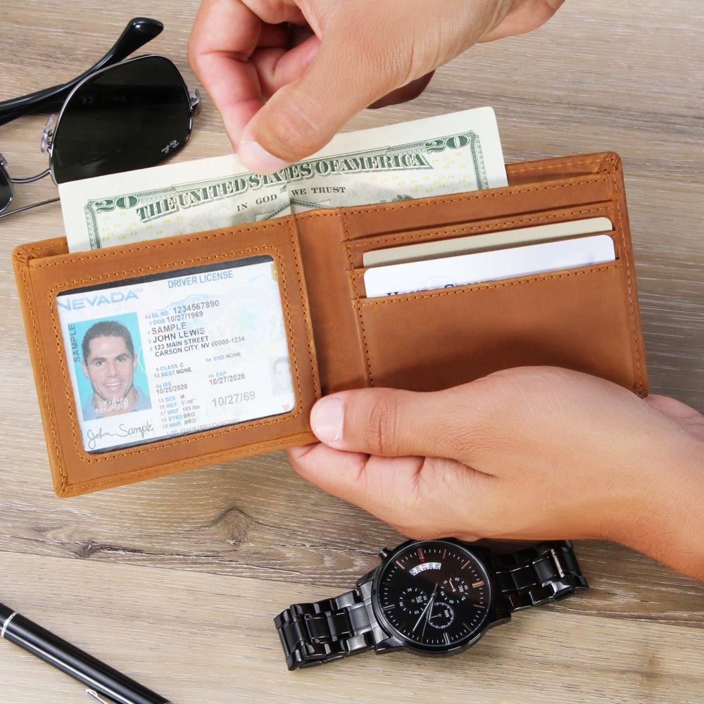 Graphic Leather Wallet for Dad for the buyer to upload message