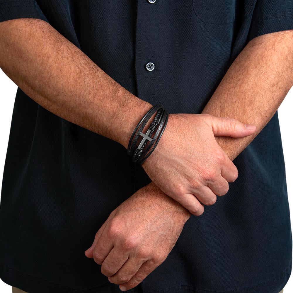 Cross Leather Bracelet for Men