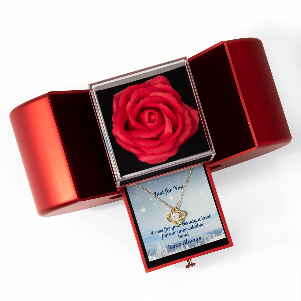 Rose and Love Knot Necklace Gift Set