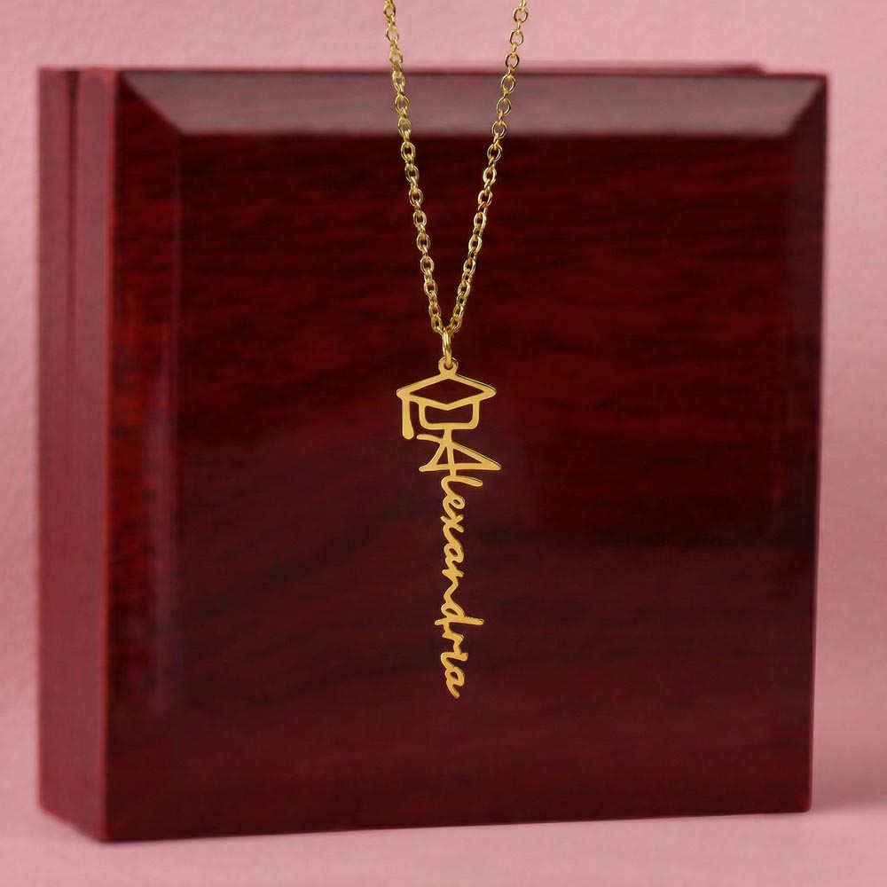 For the Graduate- A Personalized Name Necklace with a Cap