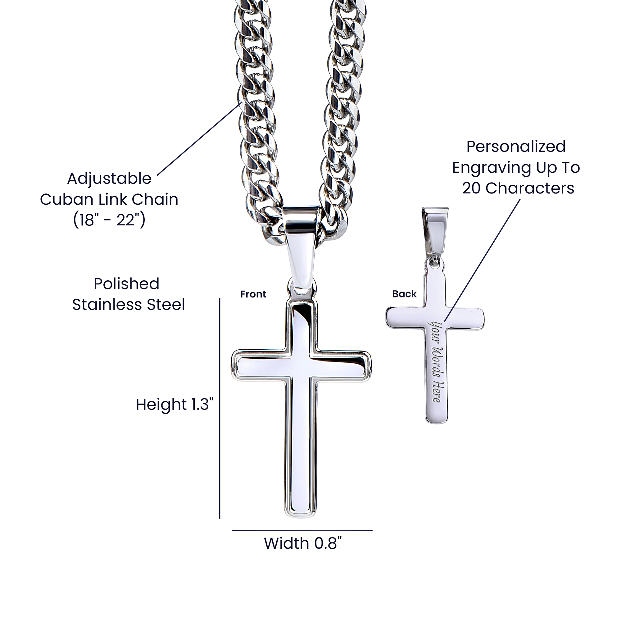 Personalized Cross Necklace on the Cuban Link Chain