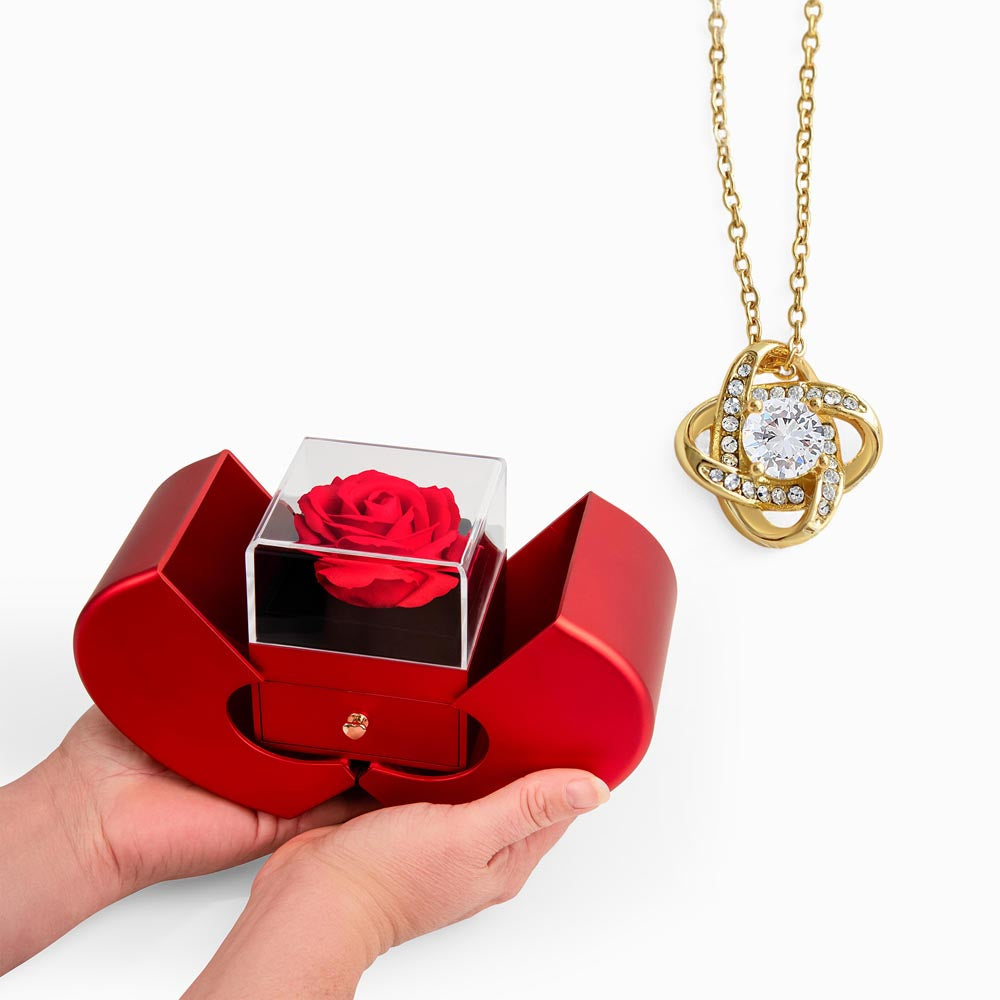 Love Knot Necklace and Red Heart Rose Box