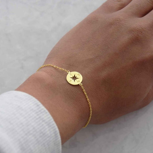 Golden Geometric Compass Charm Stainless Steel Bracelet
