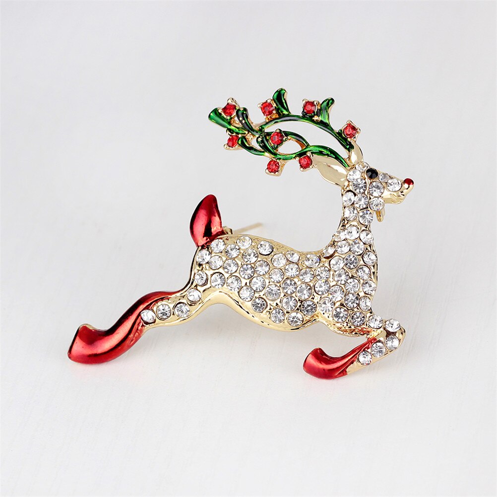 Cute Running Deer Brooches For Women Xmas Gifts New Year Fashion Reindeer Elk Rhinestones Christmas Brooch Broche