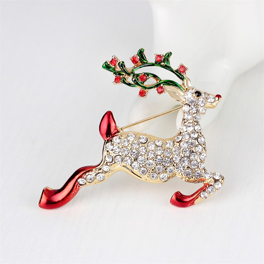Cute Running Deer Brooches For Women Xmas Gifts New Year Fashion Reindeer Elk Rhinestones Christmas Brooch Broche