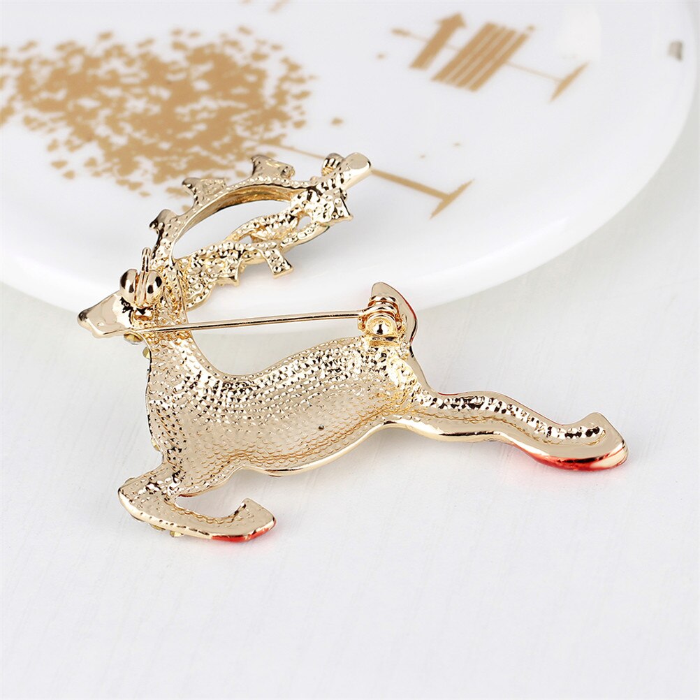 Cute Running Deer Brooches For Women Xmas Gifts New Year Fashion Reindeer Elk Rhinestones Christmas Brooch Broche