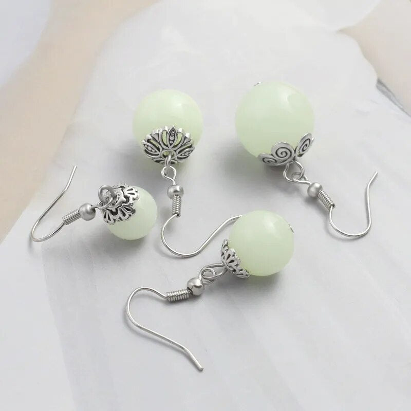 Vintage Luminous Earrings For Women Lovely Round Beaded Dangle Drop Glow In The Dark Earrings Halloween Jewelry Gift for Girl