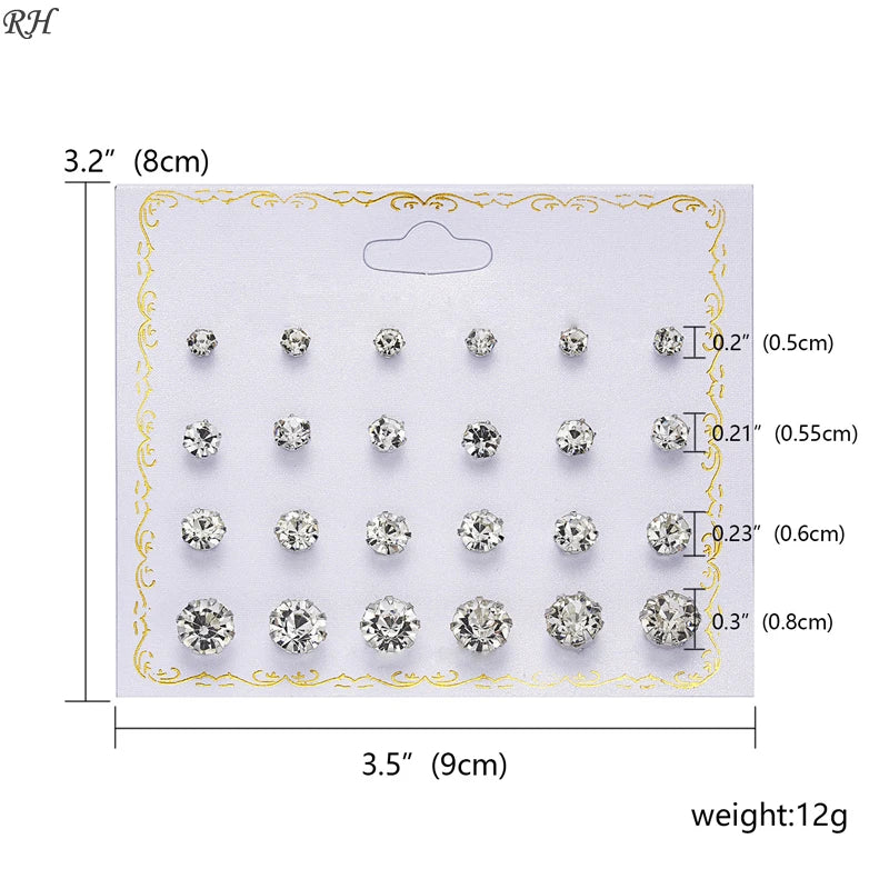 12 pairs/set Crystal Simulated Pearl Earrings Set Women Jewelry Accessories Piercing Ball Stud Earring kit Bijouteria brincos