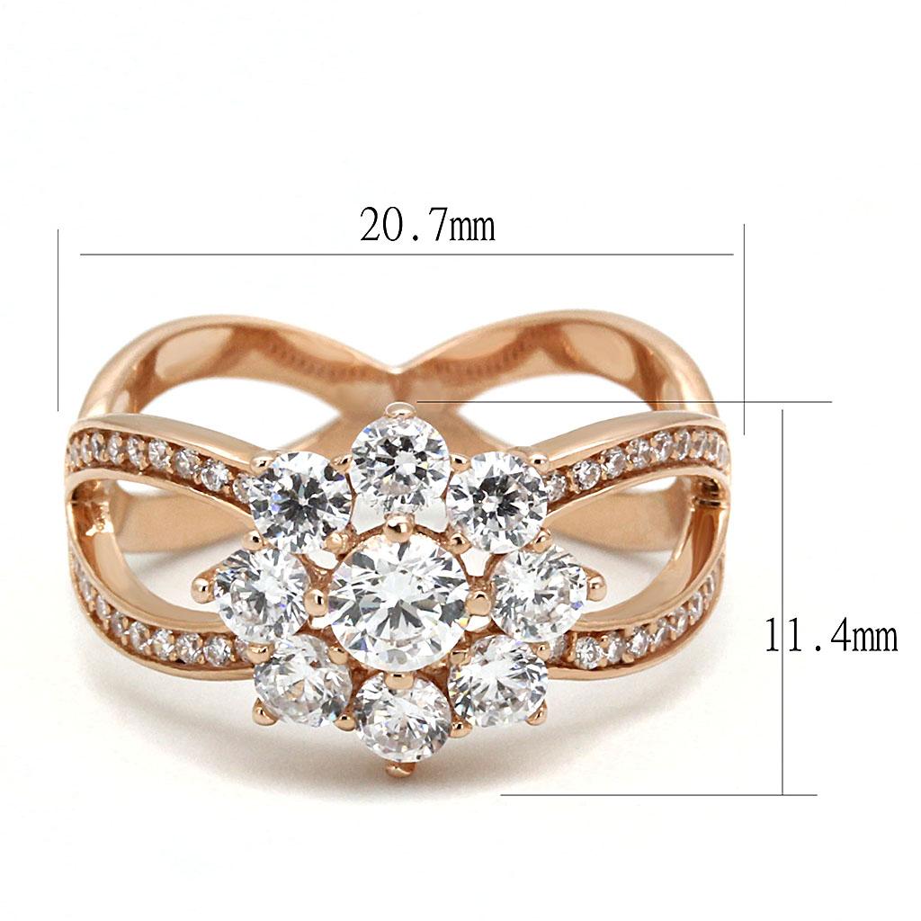 Rose Gold 925 Sterling Silver Ring with AAA Grade CZ  in Clear