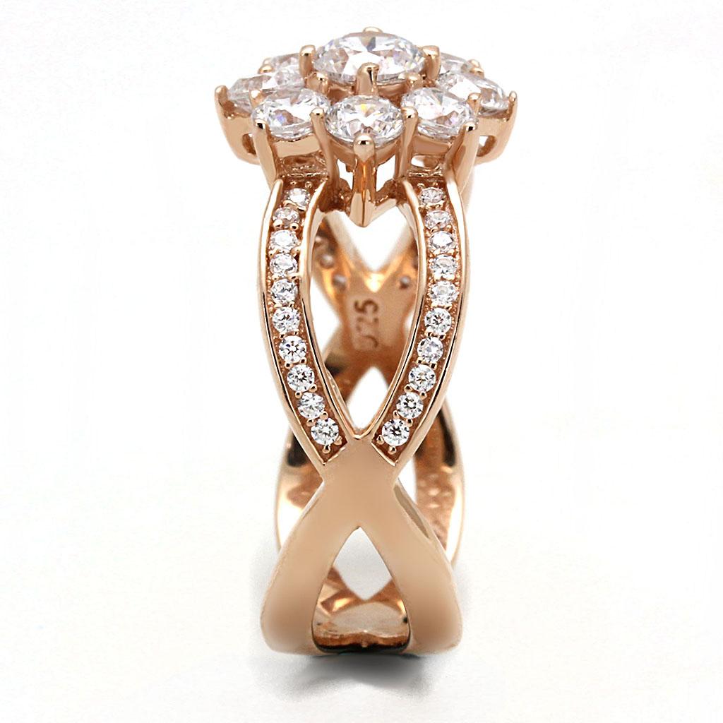 Rose Gold 925 Sterling Silver Ring with AAA Grade CZ  in Clear