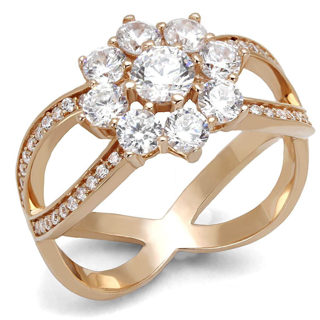 Rose Gold 925 Sterling Silver Ring with AAA Grade CZ  in Clear