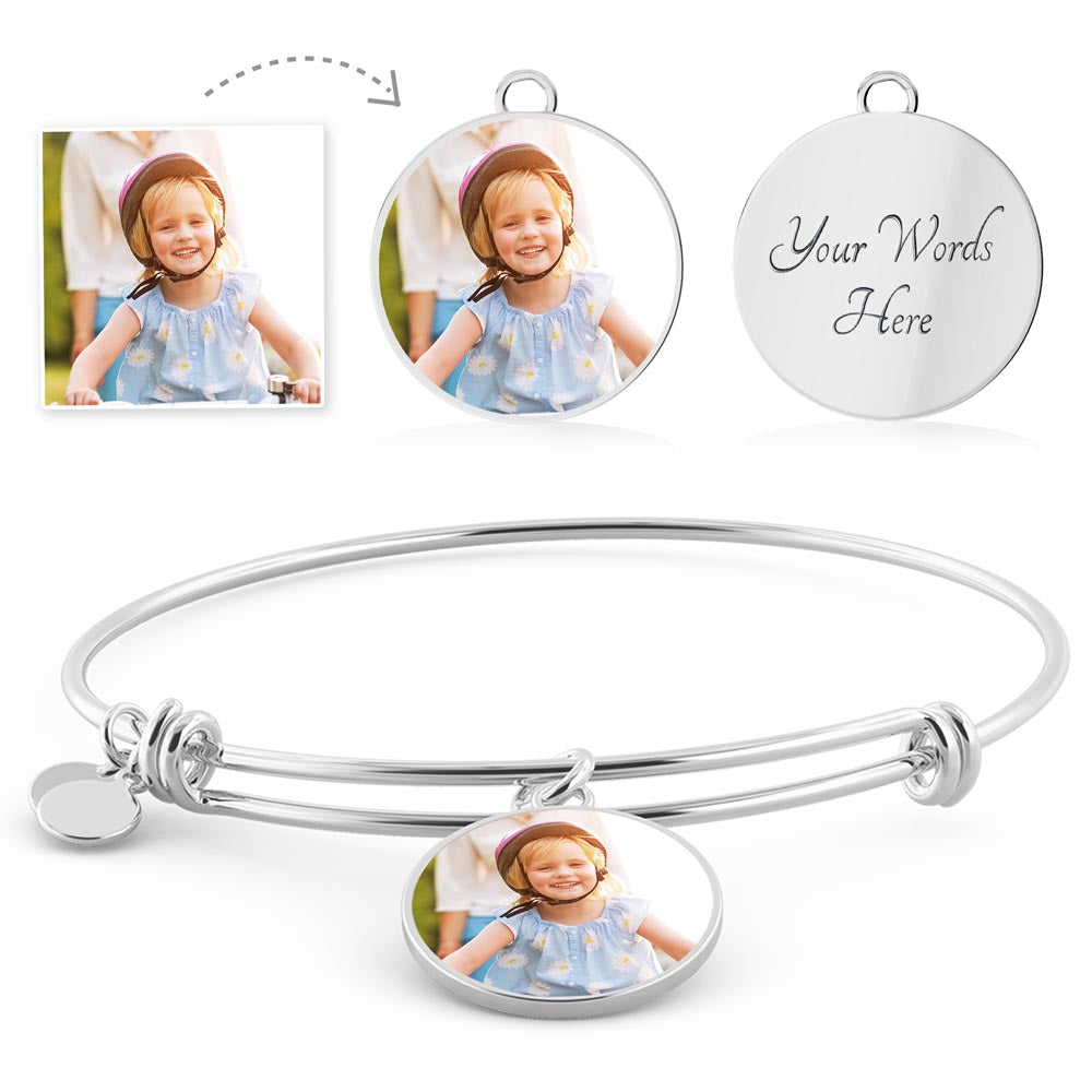 Unique Personalized Engravable Bangle Bracelet with Customizable Pendant