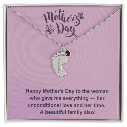 Custom Baby Feet Necklace with Birthstone