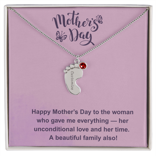 Custom Baby Feet Necklace with Birthstone