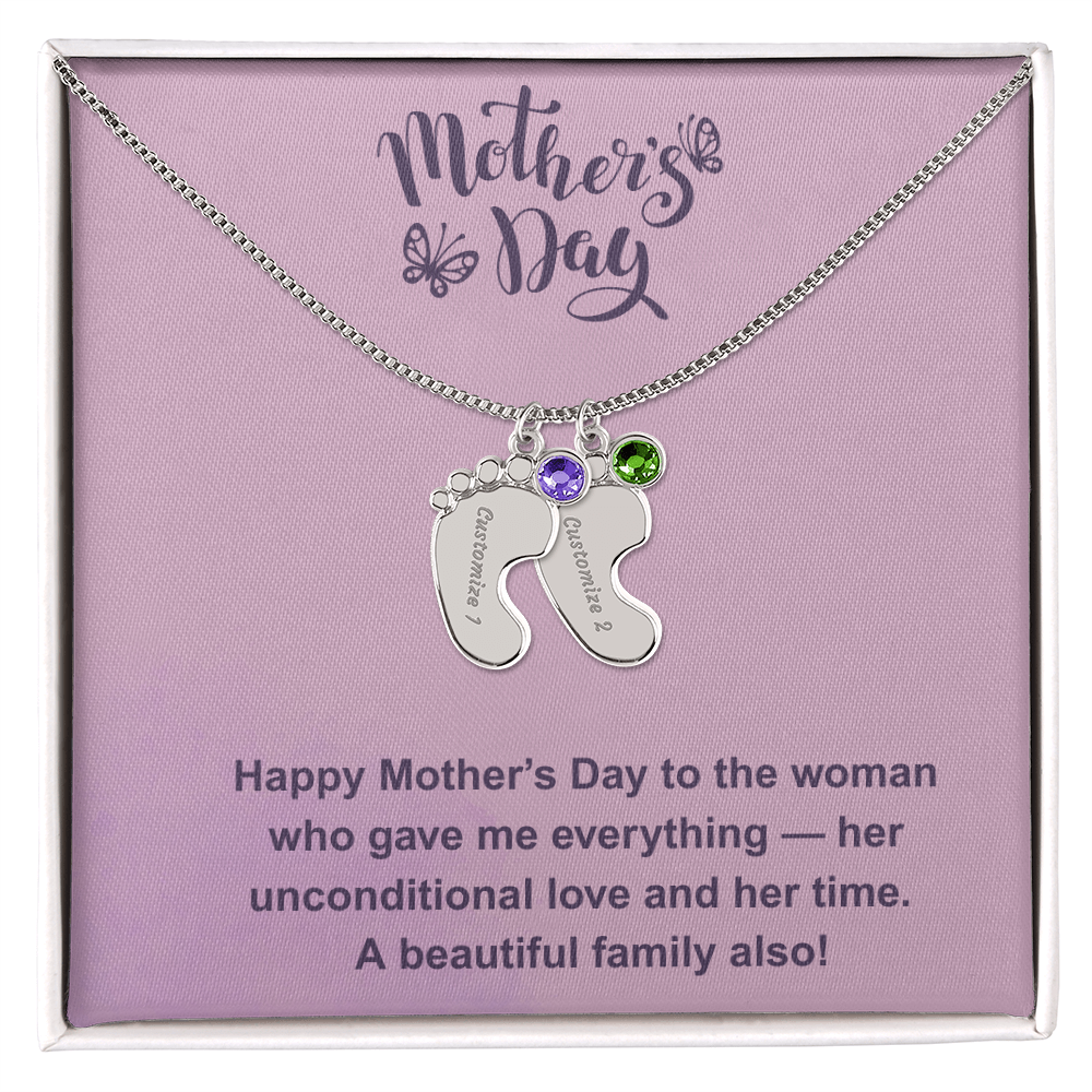Custom Baby Feet Necklace with Birthstone
