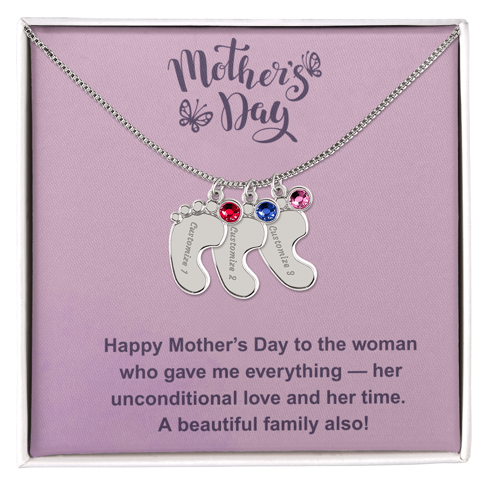 Custom Baby Feet Necklace with Birthstone