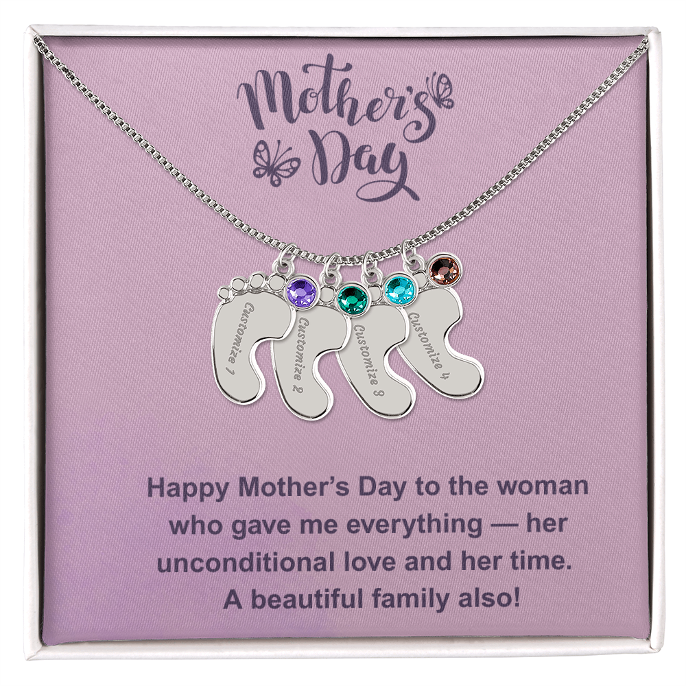 Custom Baby Feet Necklace with Birthstone