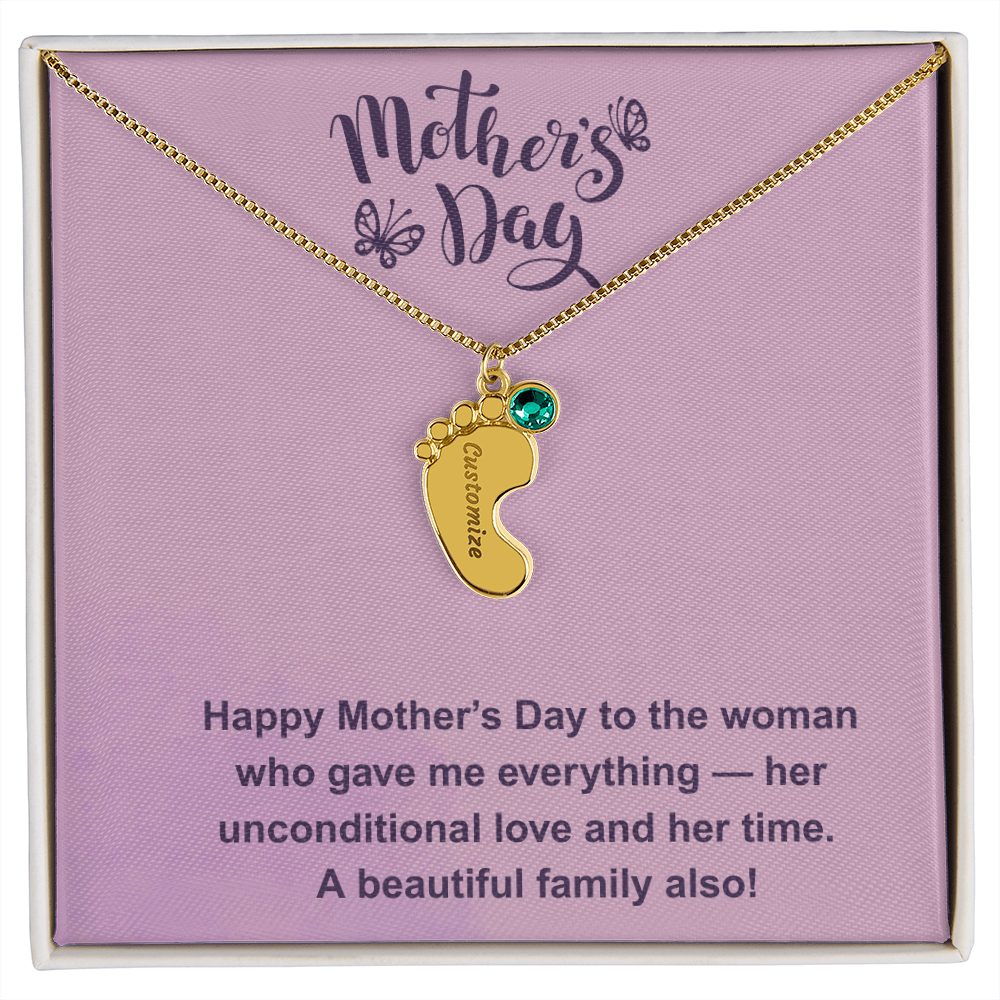 Custom Baby Feet Necklace with Birthstone