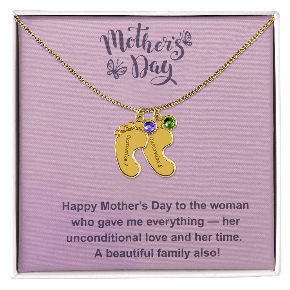 Custom Baby Feet Necklace with Birthstone