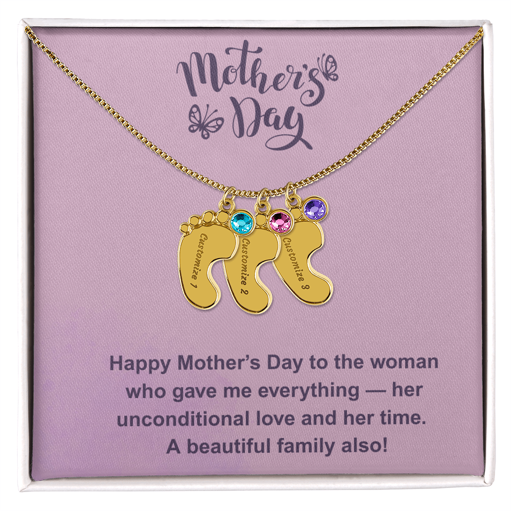 Custom Baby Feet Necklace with Birthstone