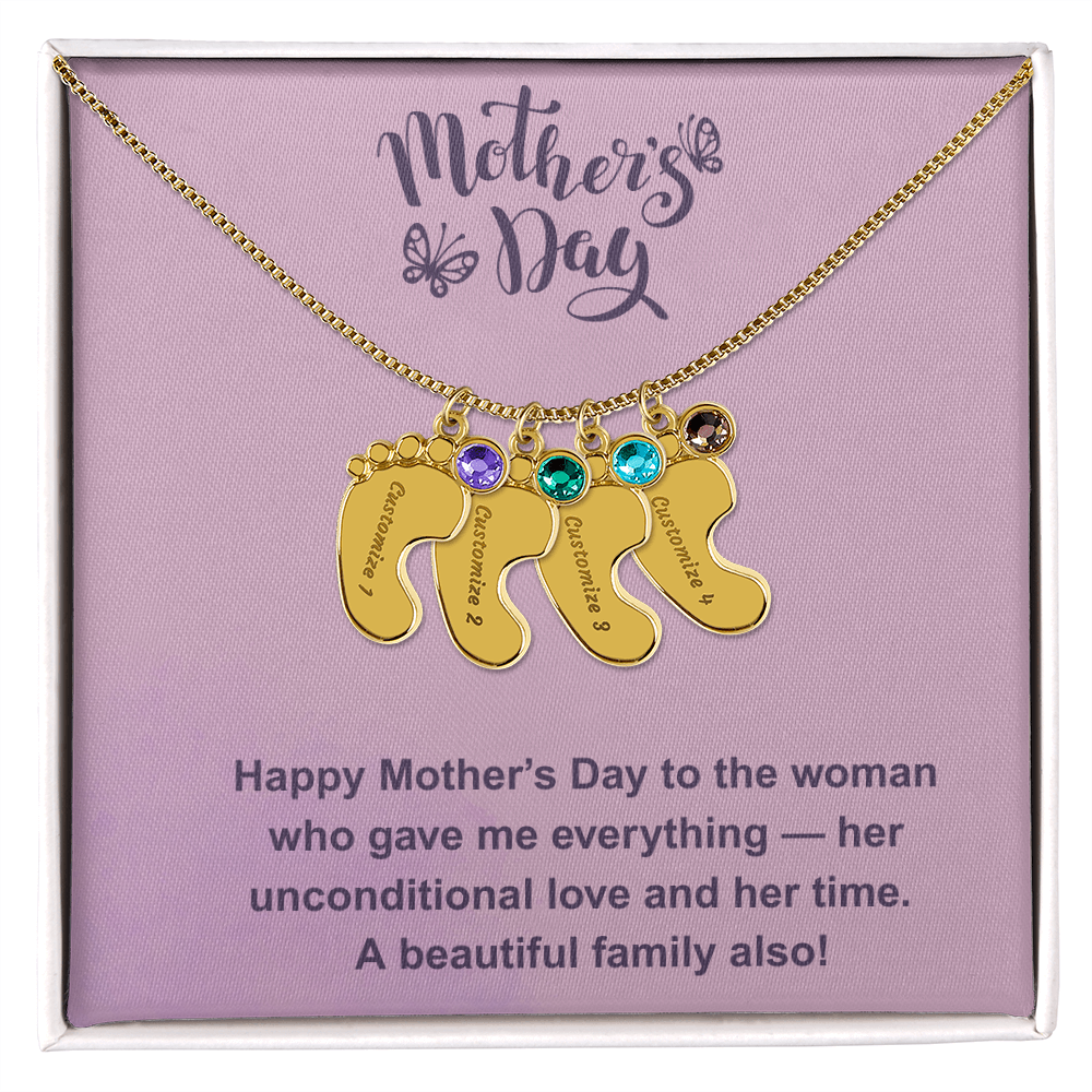 Custom Baby Feet Necklace with Birthstone