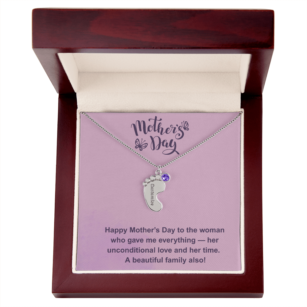 Custom Baby Feet Necklace with Birthstone