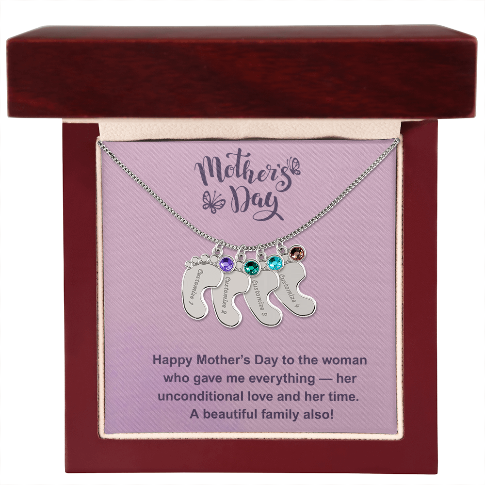 Custom Baby Feet Necklace with Birthstone