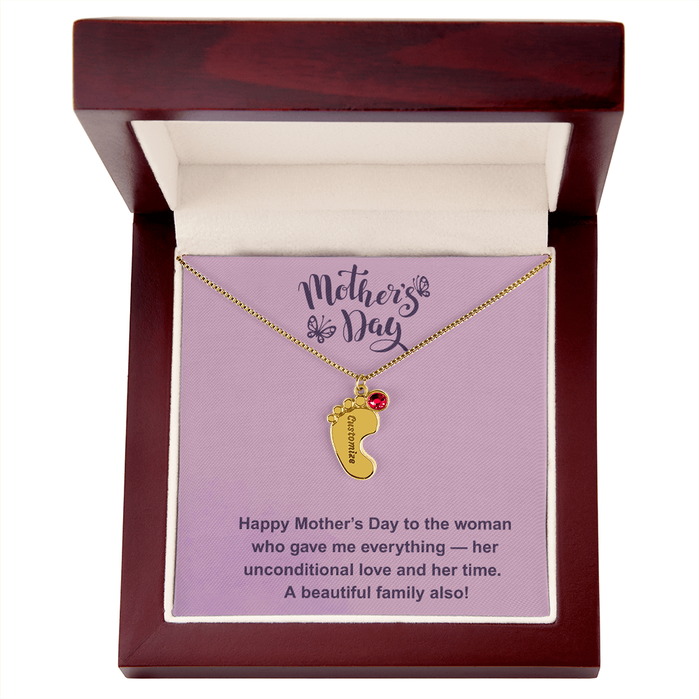 Custom Baby Feet Necklace with Birthstone