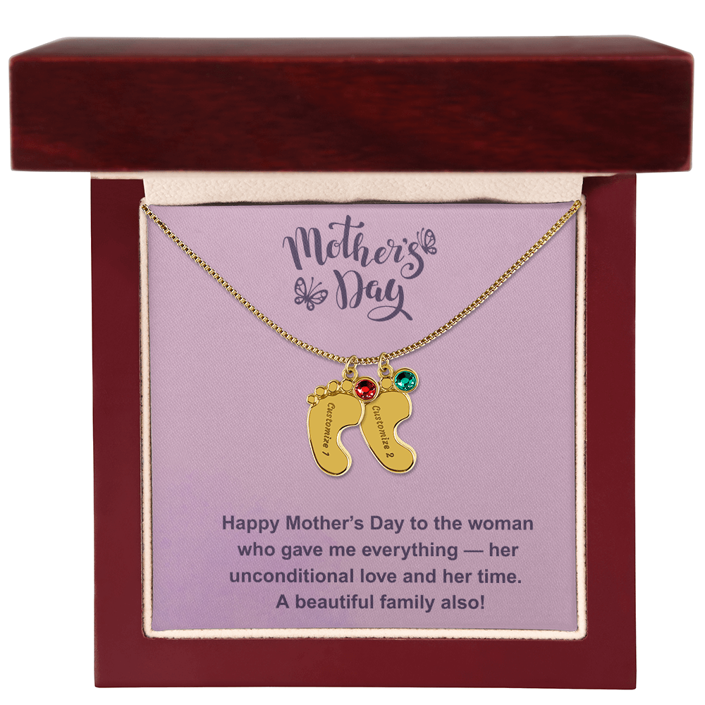 Custom Baby Feet Necklace with Birthstone