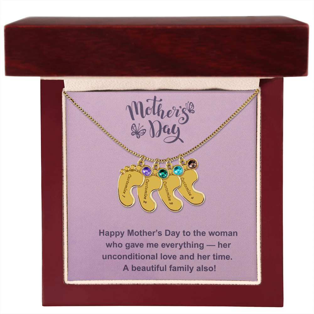Custom Baby Feet Necklace with Birthstone