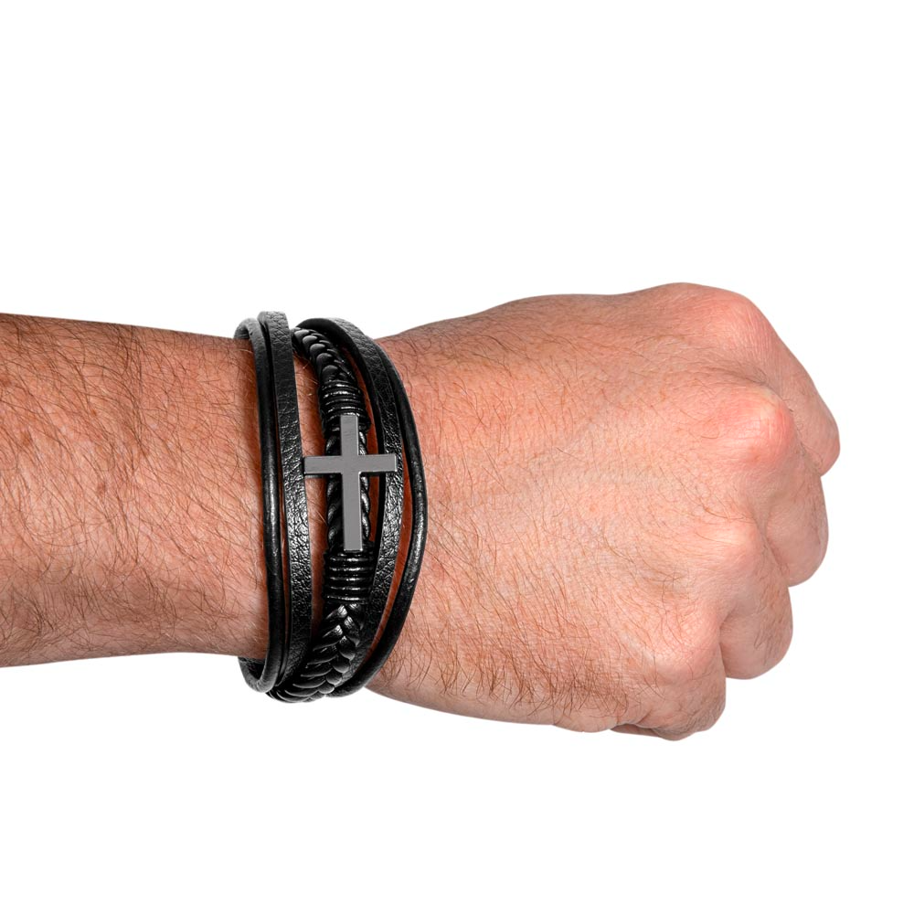Men's Leather Cross Bracelet