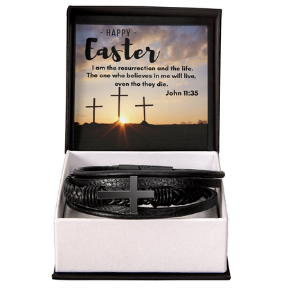 Men's Cross Leather Bracelet