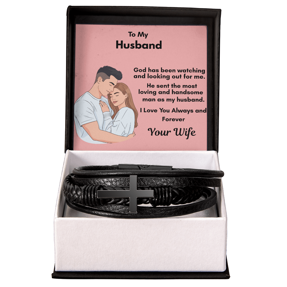 Men's Leather Cross Bracelet