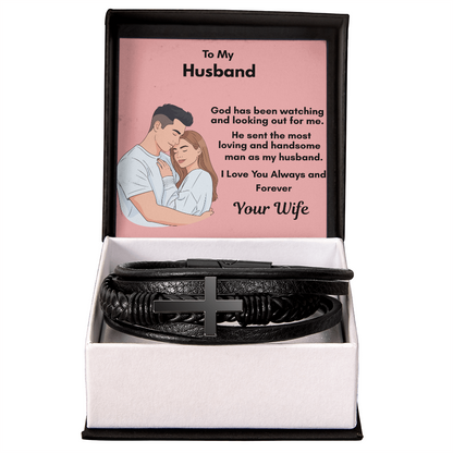 Men's Leather Cross Bracelet