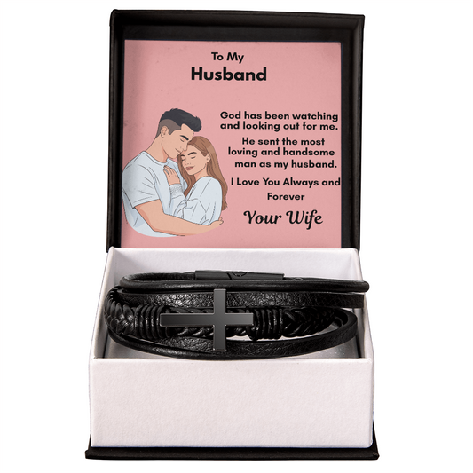 Men's Leather Cross Bracelet