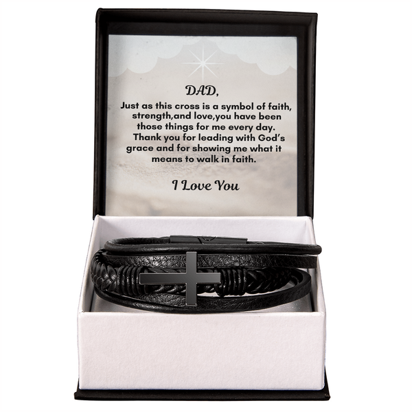 Handcrafted Men's Cross Leather Bracelet - A Meaningful Gift for Dad