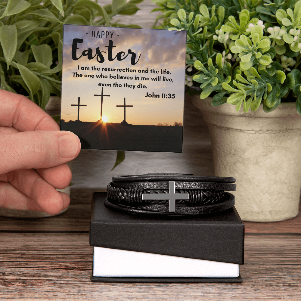 Men's Cross Leather Bracelet