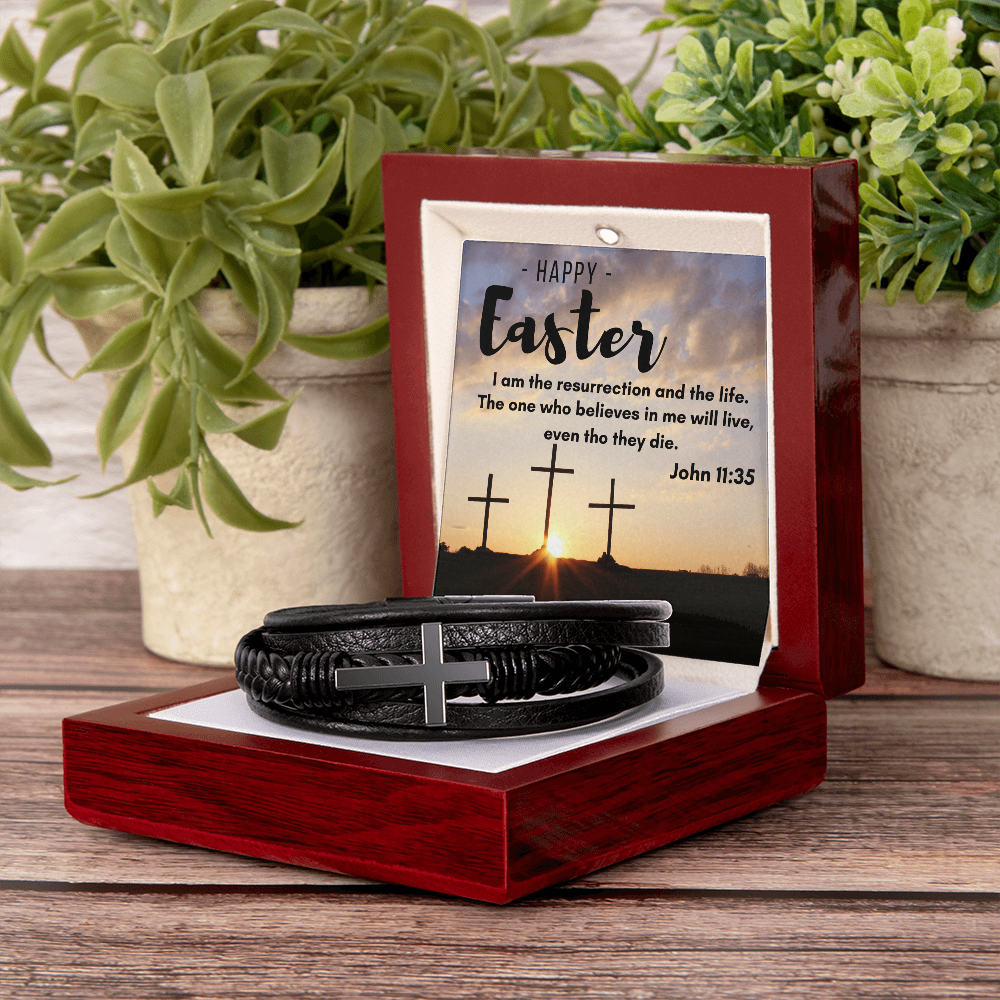 Men's Cross Leather Bracelet