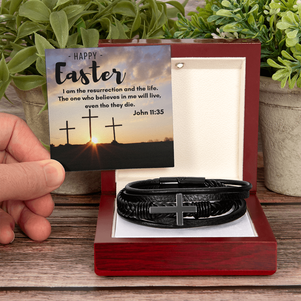 Men's Cross Leather Bracelet