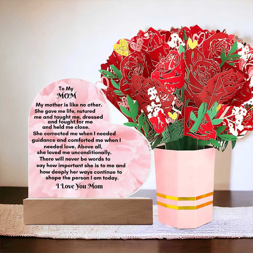 Heart Acrylic Plaque and Sweetest Devotion Flower Bouquet