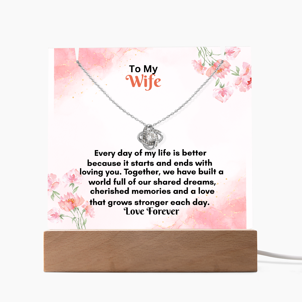 Acrylic Keepsake Plaque with Love Knot Necklace