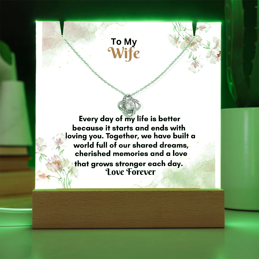 Acrylic Keepsake Plaque with Love Knot Necklace