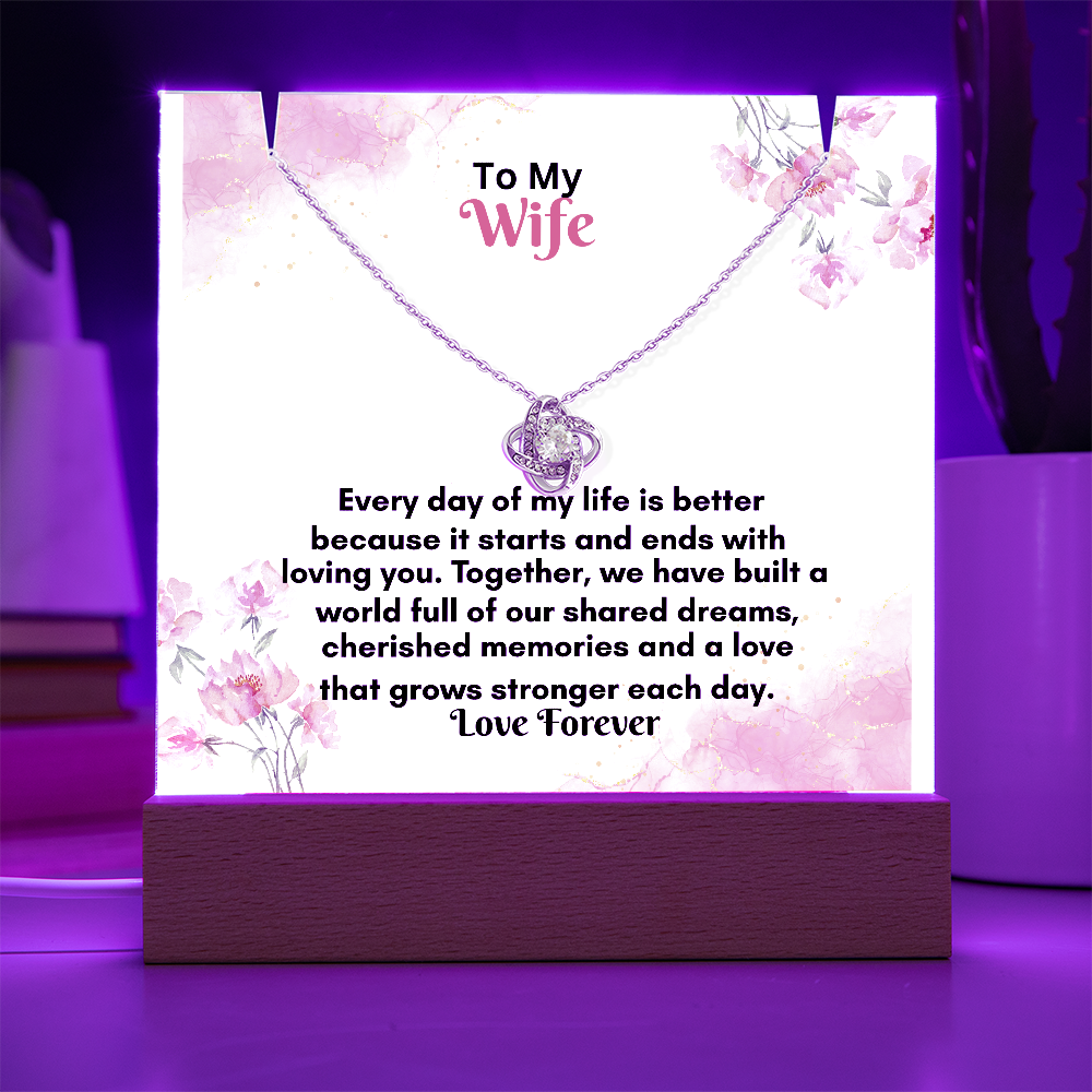 Acrylic Keepsake Plaque with Love Knot Necklace