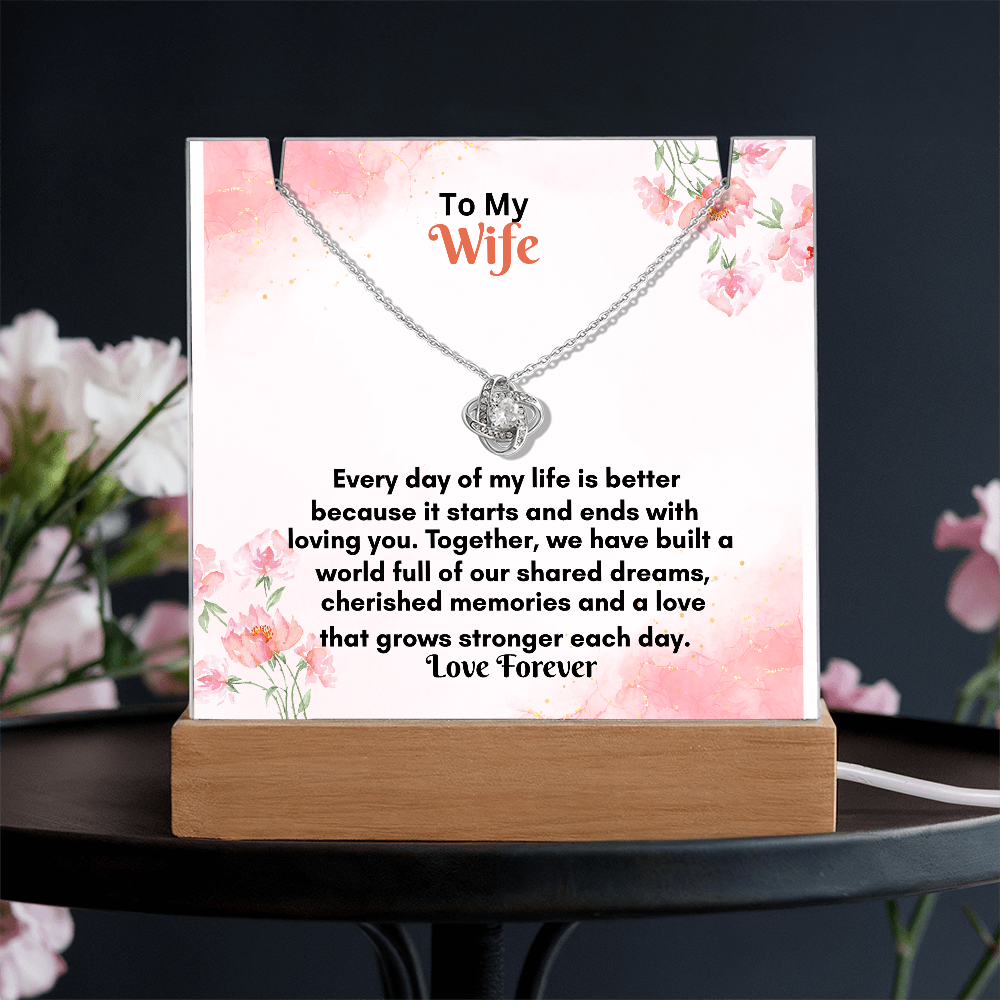 Acrylic Keepsake Plaque with Love Knot Necklace