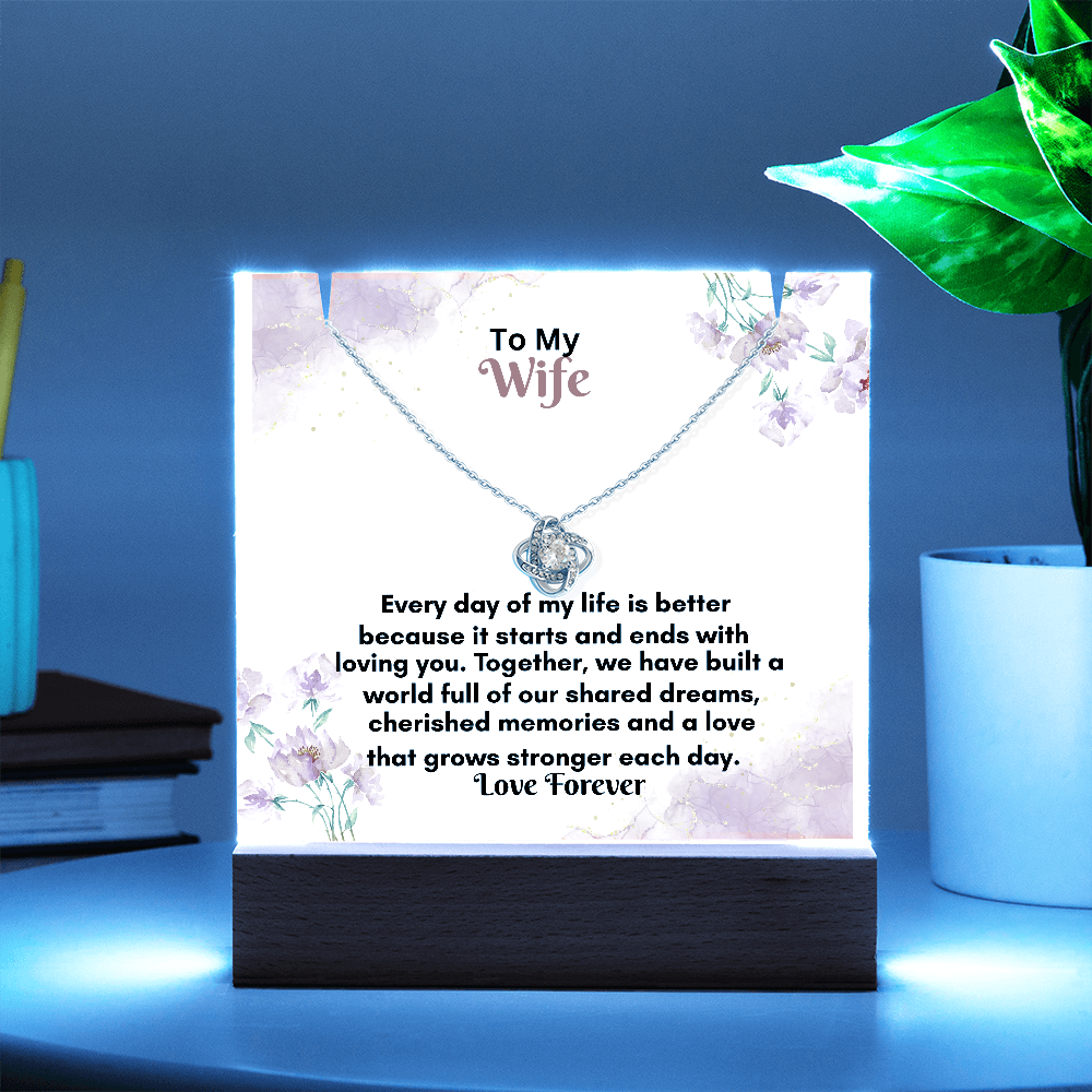 Acrylic Keepsake Plaque with Love Knot Necklace